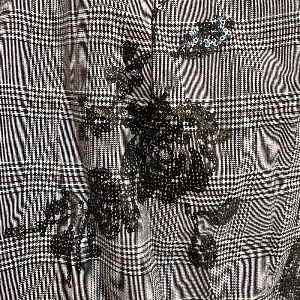 Foxiedox Black Gray Plaid Sequin Floral High Low Ruffle Formal Dress Size 4 NWT - Picture 7 of 12